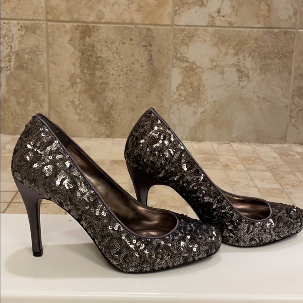 Silver sequin heels